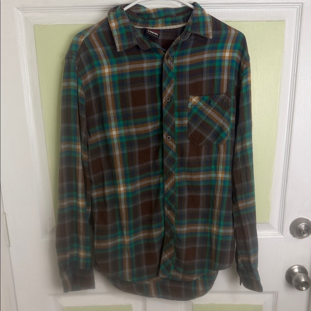 (1978) Men's Plaid Long-Sleeve Shirt - Teal & Brown